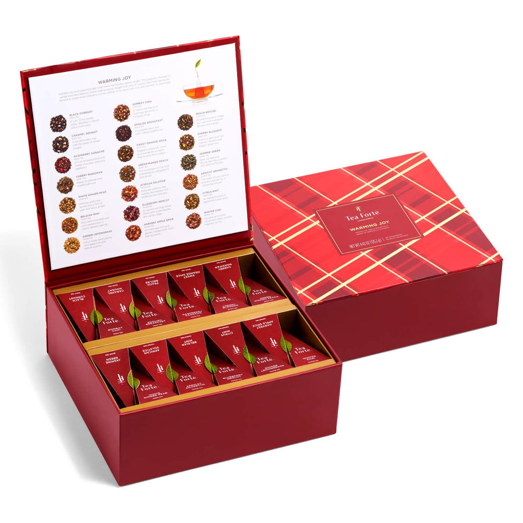 Tea Chest with 40 Handcrafted Pyramid Tea Infusers - Warming Joy Plaid