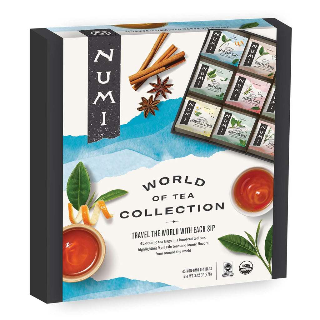 Organic Tea World of Tea Gift Set, 45 Tea Bags, Fair Trade Black, Green, Maté, Rooibos & Herbal Tea Sampler