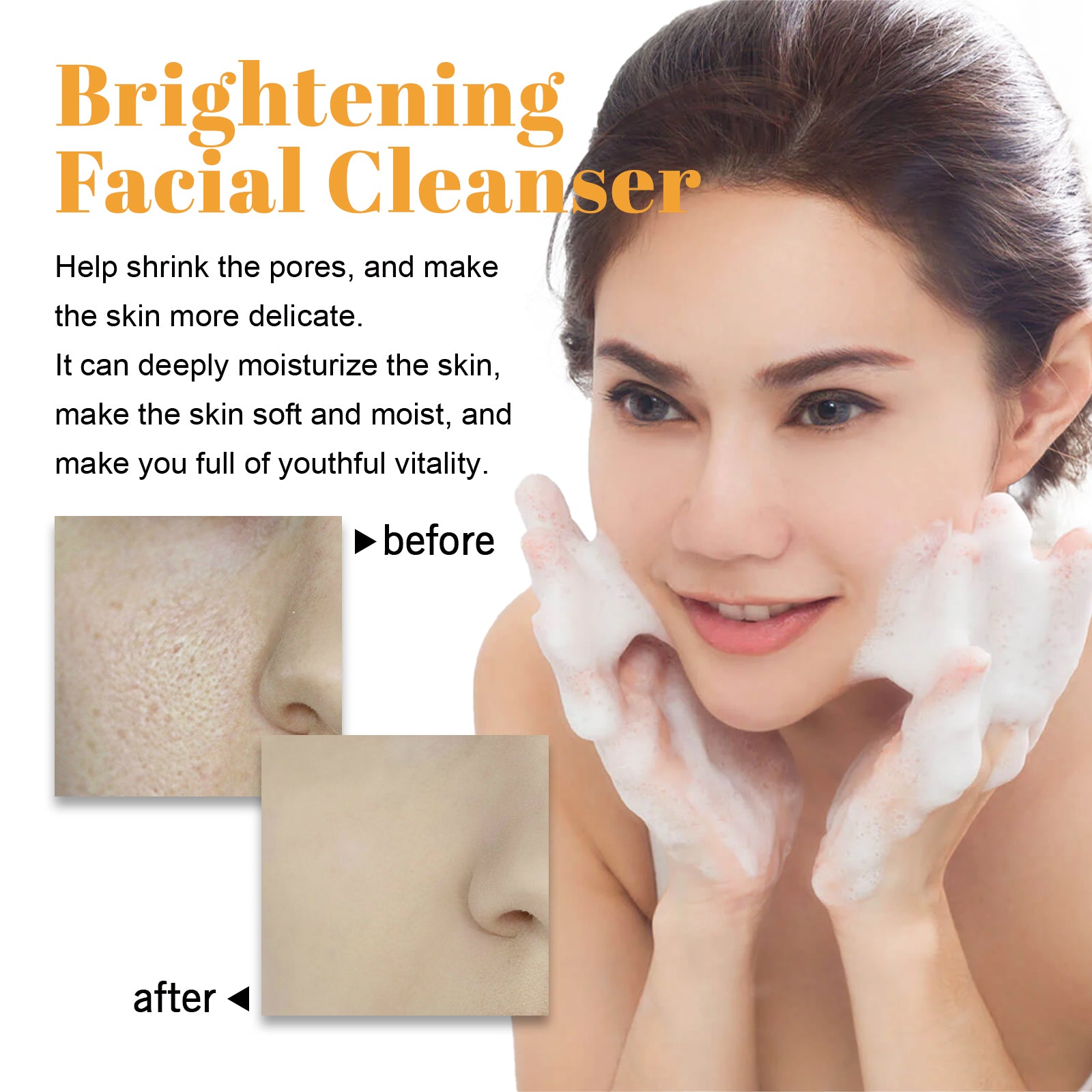 Hoygi Brightening Facial Cleanser, Deep Clean Facial Skin Fade Acne Mark Acne Mark Moisturizing Whitening Beauty