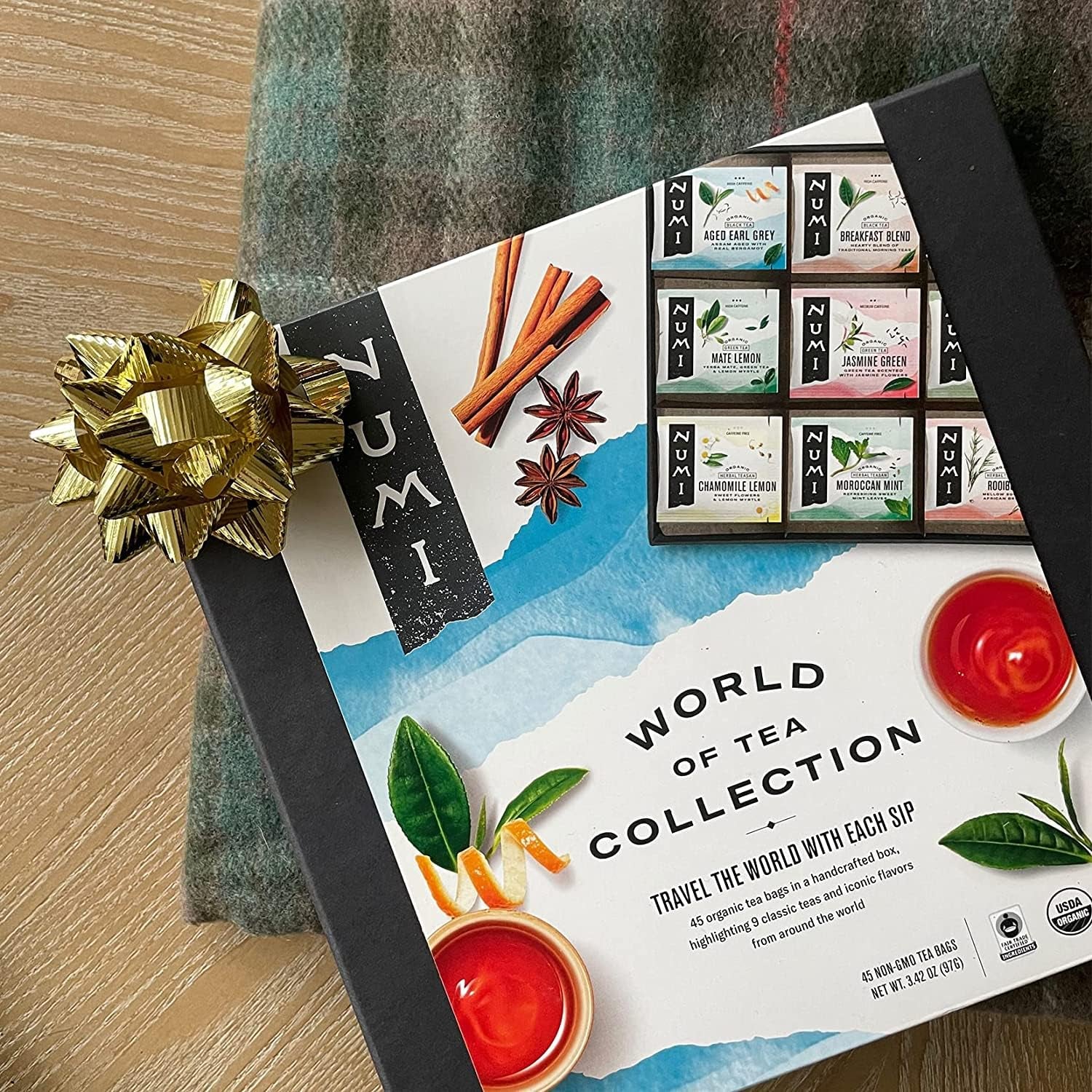 Organic Tea World of Tea Gift Set, 45 Tea Bags, Fair Trade Black, Green, Maté, Rooibos & Herbal Tea Sampler