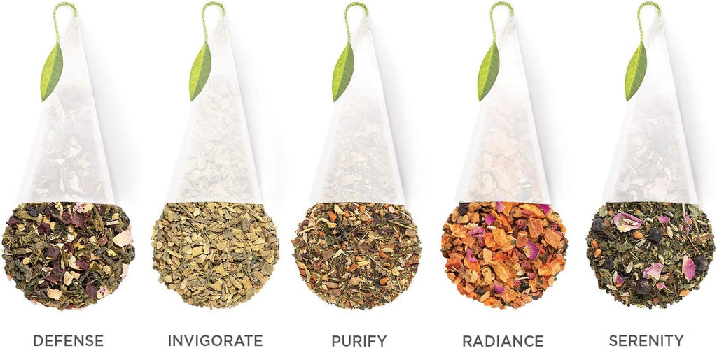 Wellbeing Assorted Presentation Box Tea Gift Set, 20 Count, 2 of Each Variety Individually Wrapped Handcrafted Pyramid Infuser Bags